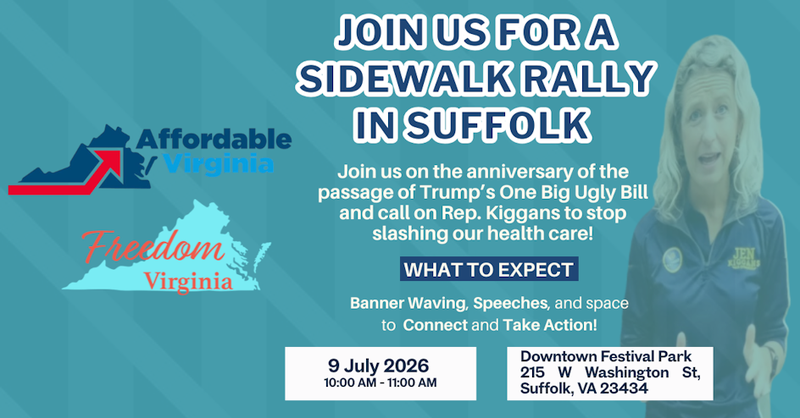 Graphic about the rally.  Includes Affordable Virginia and Freedom Virginia logos