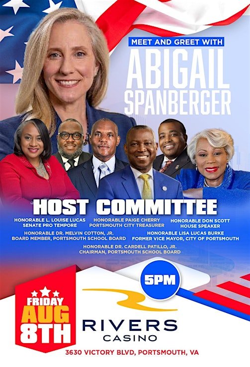Photo of Abigail Spanberger and other people mentioned in this post, along with text included in this post