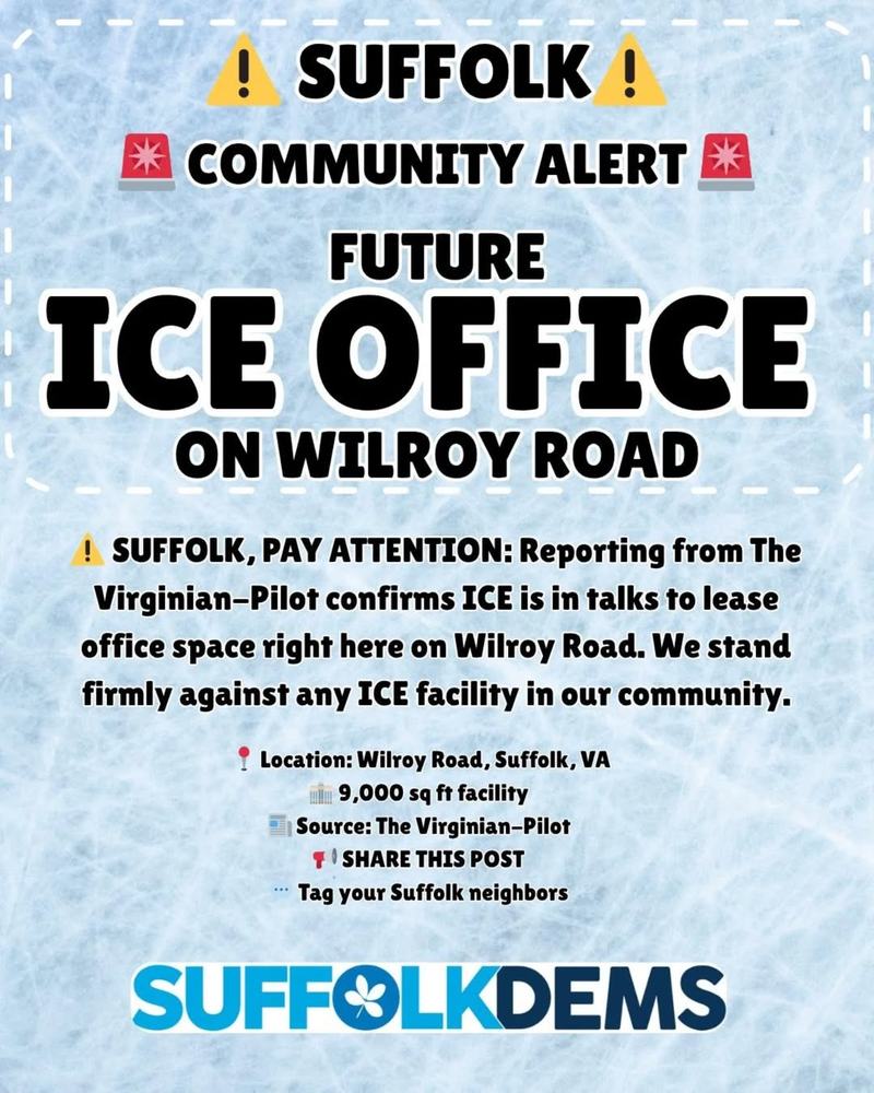 Poster about the planned ICE office on Wilroy road